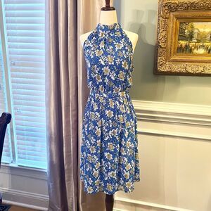 J. Crew Factory Blue Floral Halter Dress